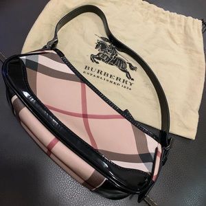 Auth Burberry Nova Check Clutch Handbag Patent Lea